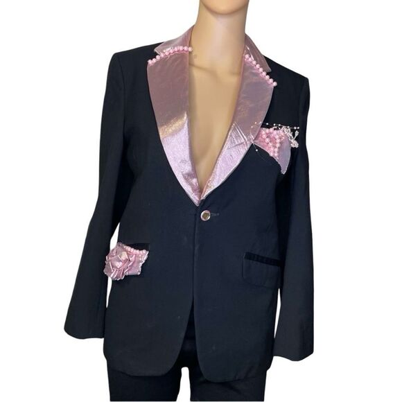 Lord West One Of A Kind Custom Blazer Black with Pink Embellishments Size Small - Picture 1 of 13